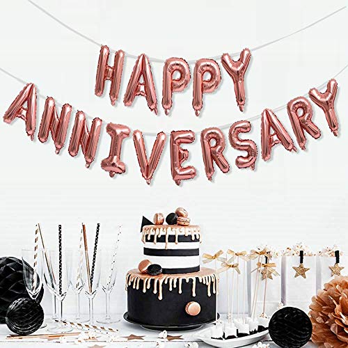 AMFIN® Happy Anniversary Balloons for Decoration Anniversary Celebration Balloons Bedroom, Room Decorating Items Marriage Theme Decorative Foil Balloons for Anniversary - Rose Gold - Image 2