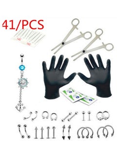ORiTi ORiTi 41 PCS Professional Piercing Kit Stainless Steel 14G 16G Belly Ring Tongue Tragus Nipple Lip Nose Jewelry Sterile Belly Body Ring Needle Sets Cartilage Tools Body Jewelry  - Image 1