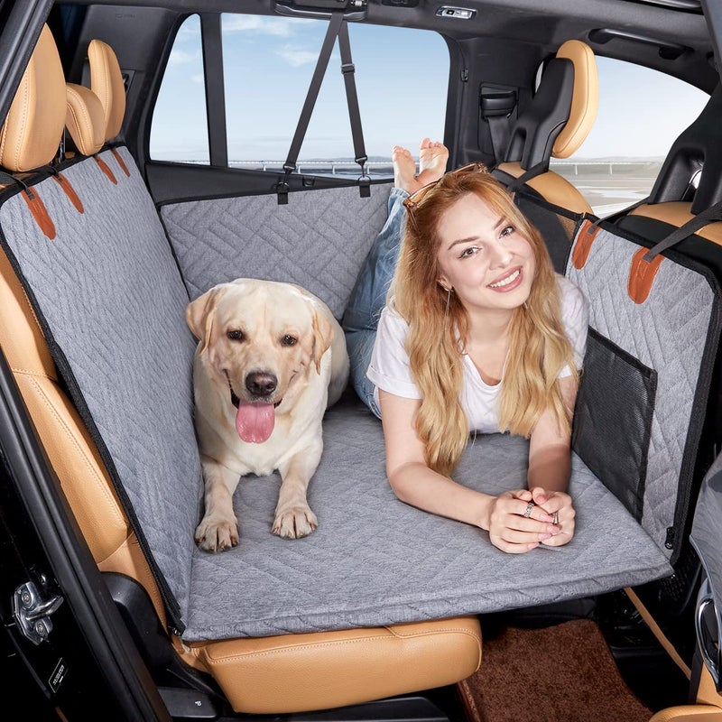 YJGF Back Seat Extender,Dog Seat Cover for Back Seat,Hard Bottom Car Seat Cover for Dogs,Dog Hammock for Car,Back Seat Pet Cover for Dogs(Grey) - Image 1