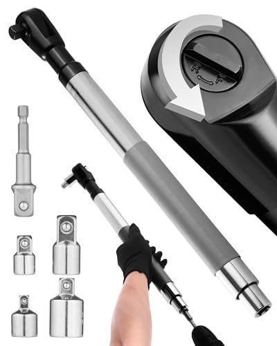 FAITIO Offset Extension Wrench for Drill, 1/2" Ratchet Extender Wrench for Tight Spaces​​, Twisting Adjustable Spanner with 3/8", 1/4" Square Adapters, 50-74FT Torque​ Impact Wrench - Image 1