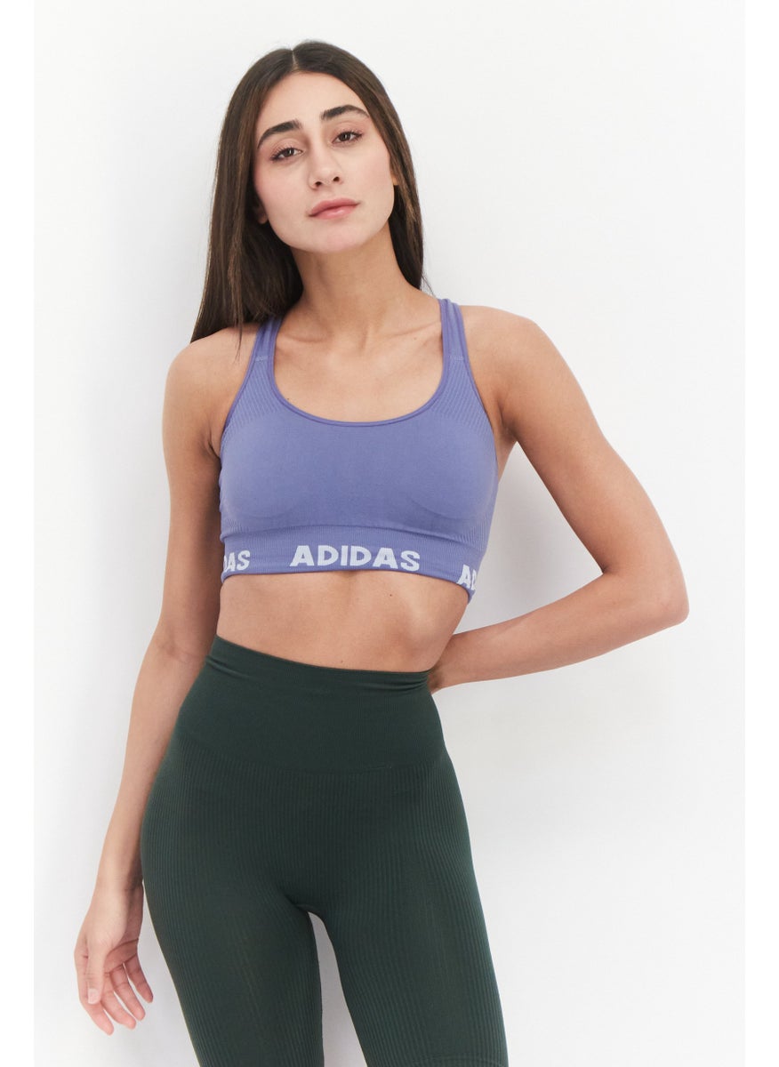Adidas Women Padded Brand Logo Sport Bra, Purple  - Image 1