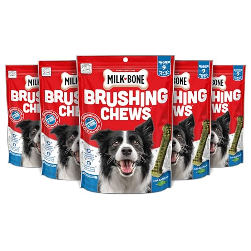 MILK-BONE MilkBone Fresh Breath Brushing Chews 9 Small Medium Daily Dental Dog Treats Pack of 5 Scrubbing Action Helps Clean Teeth