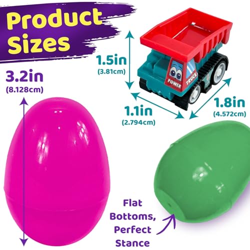 stargo 8 Pack Colorful Prefilled Easter Eggs Bulk with Toys Mini Car Set Construction Engineering Vehicles PullBack Cars Plastic Easter Eggs Filled Basket Fillers Party Favors Boys Goodie Bags - Image 5
