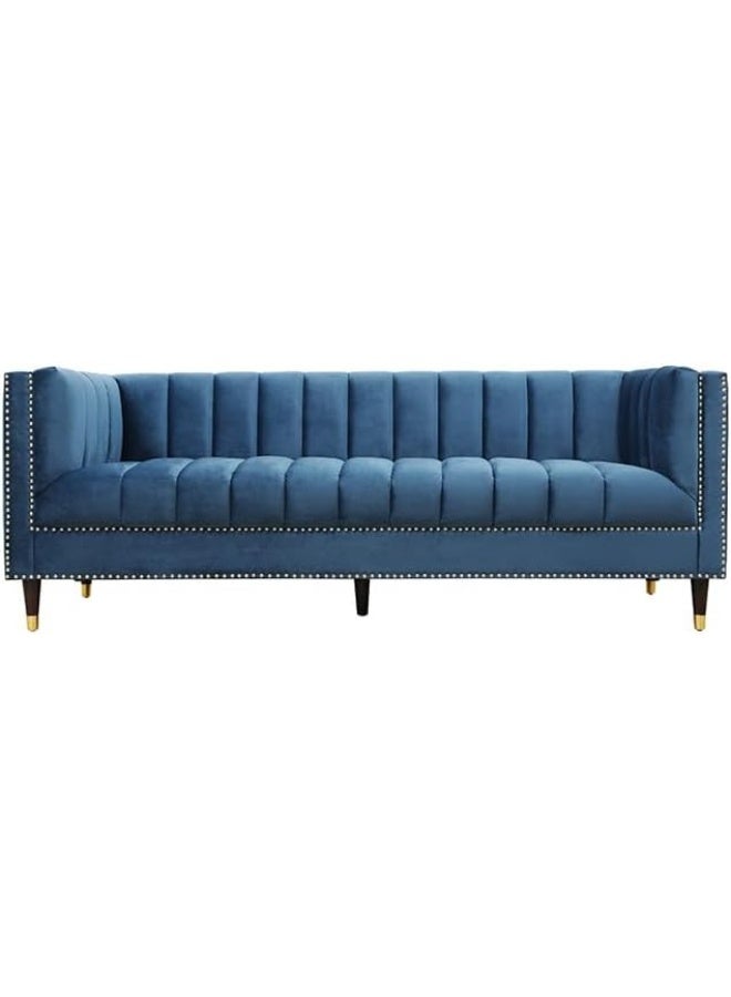 Generic Luxury Luxe Velvet Chesterfield Sofa - 3-Seater Tuxedo Tufted Channel Back Sofa, Mid-Century Modern Velvet Couch for Living Room, Apartment  - Image 1