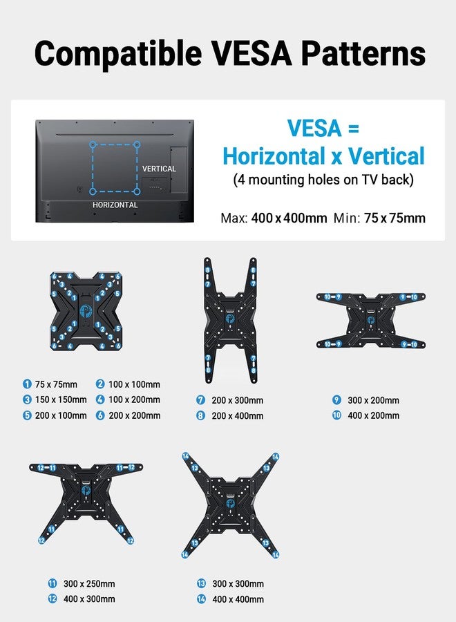 Pipishell TV Wall Mount for Most 26 32 50 55-60 inch TVs, Full Motion TV Mount with Swivel, Tilt & Extension, Single Stud Wall Mount Bracket Holds up to 77 lbs, Max VESA 400x400mm, PIMF11 - Image 3