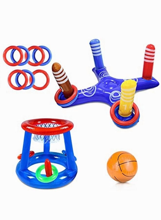 MIXDE Pool Toys Games Set - Floating Basketball Hoop&Inflatable Pool Ring Toss for Children Adults Family Swimming Water Sport Fun Floats Accessories - Image 1