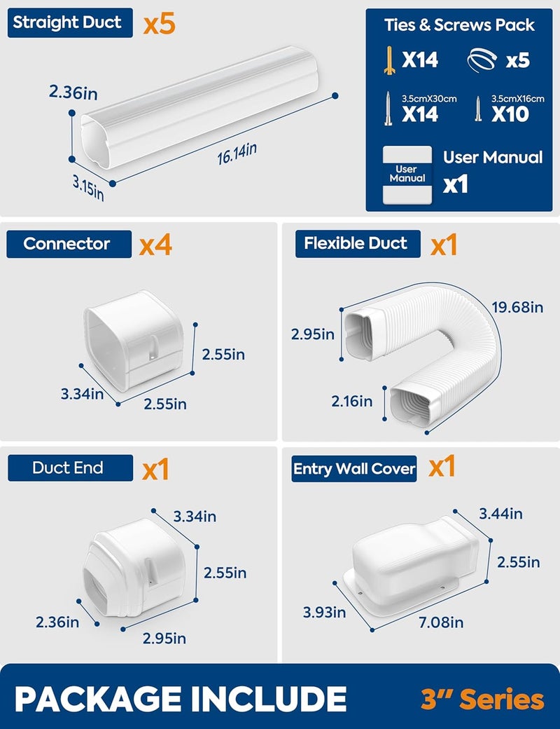 Nouscan 3" 9Ft Mini Split Line Set Cover with Flexible Duct, Upgrade PP Decorative Minisplit Lineset Cover Kit, Paintable for Mini Split, Air Conditioner, Central AC, HVAC and Heat Pumps, White - Image 4
