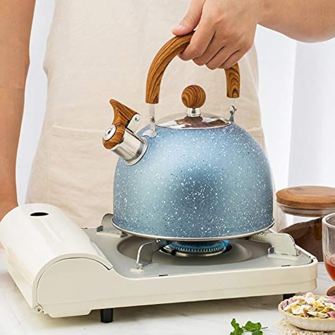 ريحني غلاية صافرة على الموقد مصنوعة من الفولاذ المقاوم للصدأ بدرجة الطعام بتصميم أنيق مع مقبض مريح مناسب لجميع أنواع مواقد الطهي بما في ذلك الحث الأزرق 25 لتر - Image 5