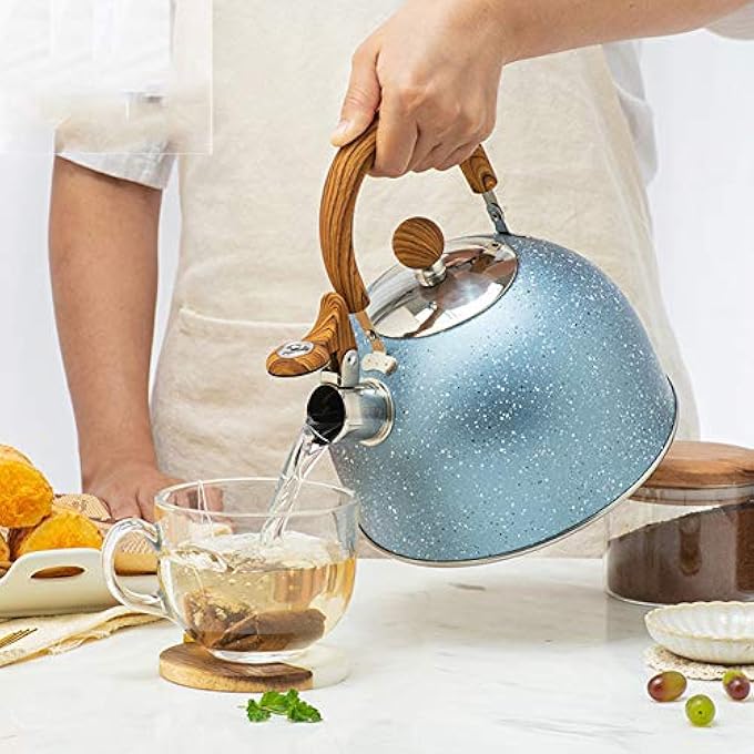 ريحني غلاية صافرة على الموقد مصنوعة من الفولاذ المقاوم للصدأ بدرجة الطعام بتصميم أنيق مع مقبض مريح مناسب لجميع أنواع مواقد الطهي بما في ذلك الحث الأزرق 25 لتر - Image 3