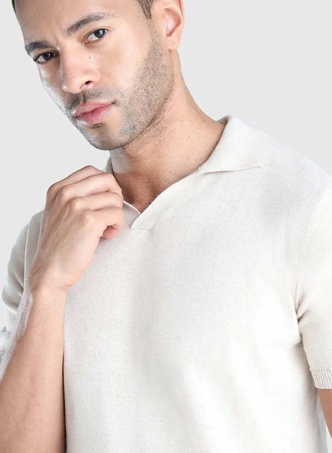Musclemind beige Men's Flat Knit Polo for Men | Best Price UAE