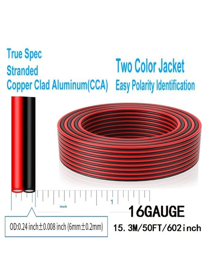 16AWG 2 Conductor Red Black Wire 602.36 Inch Automotive LED Lights Extension Cord - Image 1