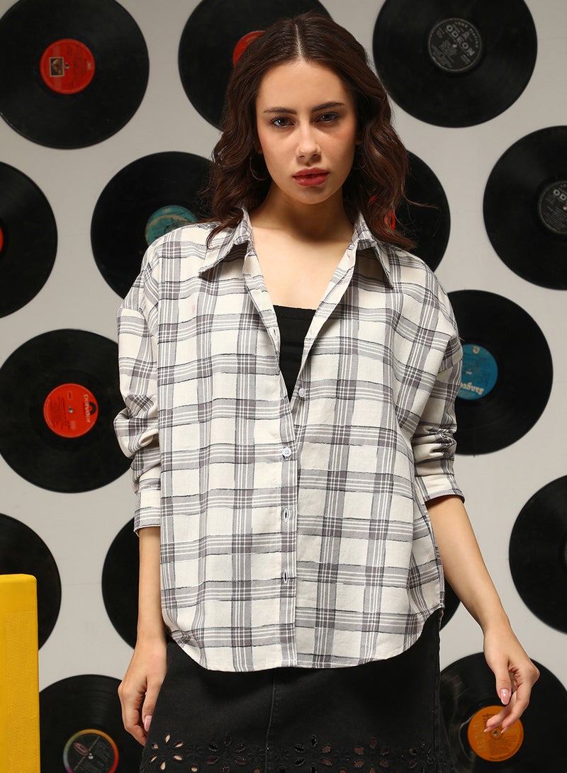 PINACOLADA Women's Cloud Grey:Off-White Shephard-Check Oversized Shirt - Image 2