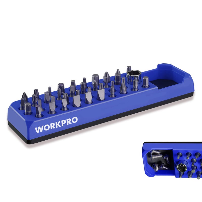 WORKPRO Magnetic Hex Bit Holder, 39-Hole Organizer Tray with Strong Magnetic Base, Accessories Storage Grid, Compatible with 1/4 Inch Hex Bit & Drill Bit Adapter, Blue - Image 1