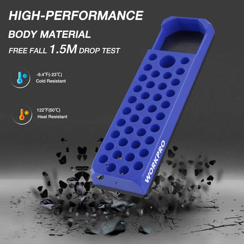 WORKPRO Magnetic Hex Bit Holder, 39-Hole Organizer Tray with Strong Magnetic Base, Accessories Storage Grid, Compatible with 1/4 Inch Hex Bit & Drill Bit Adapter, Blue - Image 5