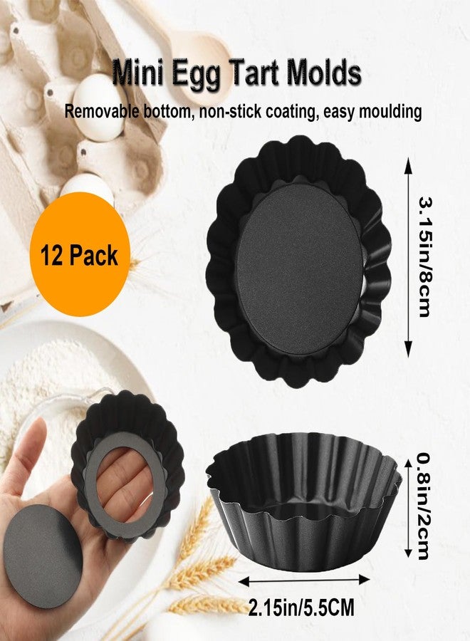 Yamteck 3 Inch Mini Tart Pans 12 Pack, Round Egg Tart Molds with Removable Bottom. Small Quiche Pans w/Non-Stick Coating Rugged Carbon Steel for Tartlets Shells Desert Making Christmas Festival Party - Image 4
