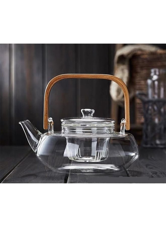 HOME ZONE Glass Teapot with Wood Handle  Clear - Image 1