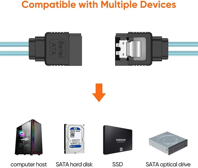 CableCreation SATA III Cable, [5-Pack] 8-inch SATA III 6.0 Gbps 7pin Female Straight to Straight Female Data Cable with Locking Latch, 0.6 FT Blue - Image 4