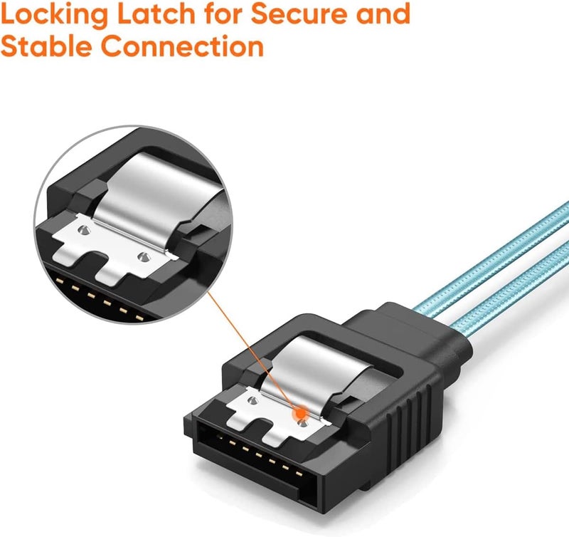 CableCreation SATA III Cable, [5-Pack] 8-inch SATA III 6.0 Gbps 7pin Female Straight to Straight Female Data Cable with Locking Latch, 0.6 FT Blue - Image 3