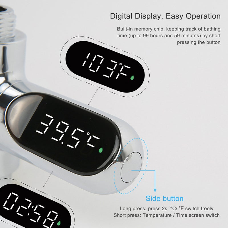 LED Display Water Meter Digital Shower Thermometer Bath Temperature Monitor Water-temperature Measuring Instrument with 5~85℃ Range ℃/℉ High Accuracy Shower Bathroom Accessory - Image 3