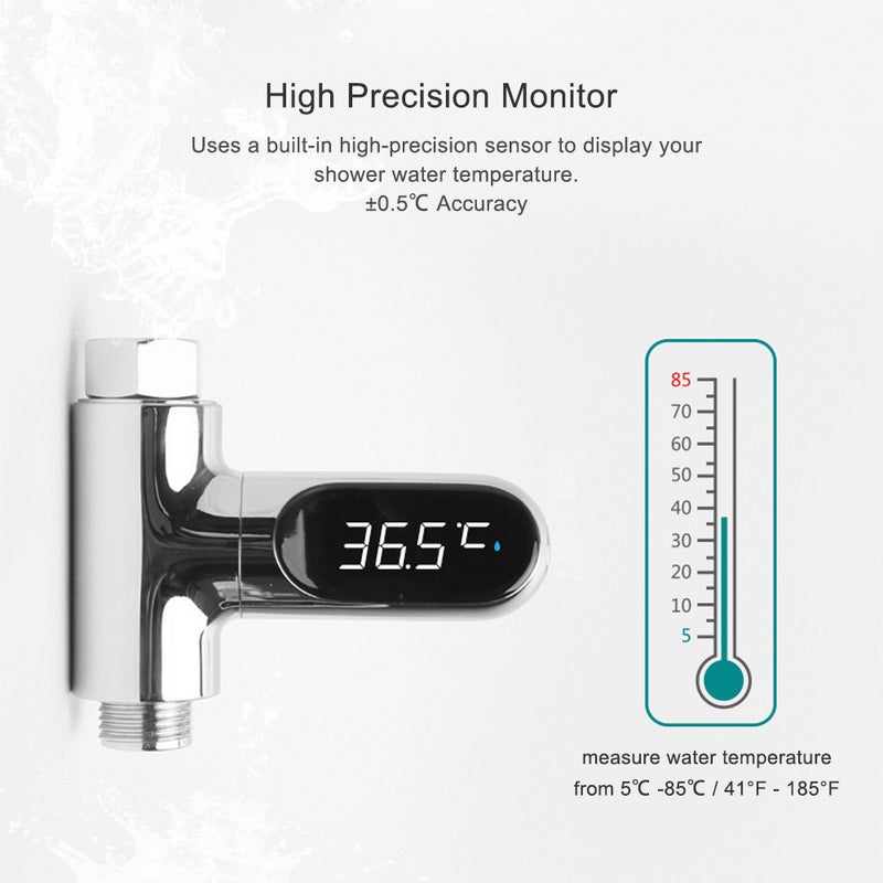 LED Display Water Meter Digital Shower Thermometer Bath Temperature Monitor Water-temperature Measuring Instrument with 5~85℃ Range ℃/℉ High Accuracy Shower Bathroom Accessory - Image 5