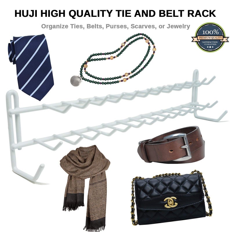 Huji Wall Mount Tie and Belt Rack Organizer, White (2 Pack) - Image 4