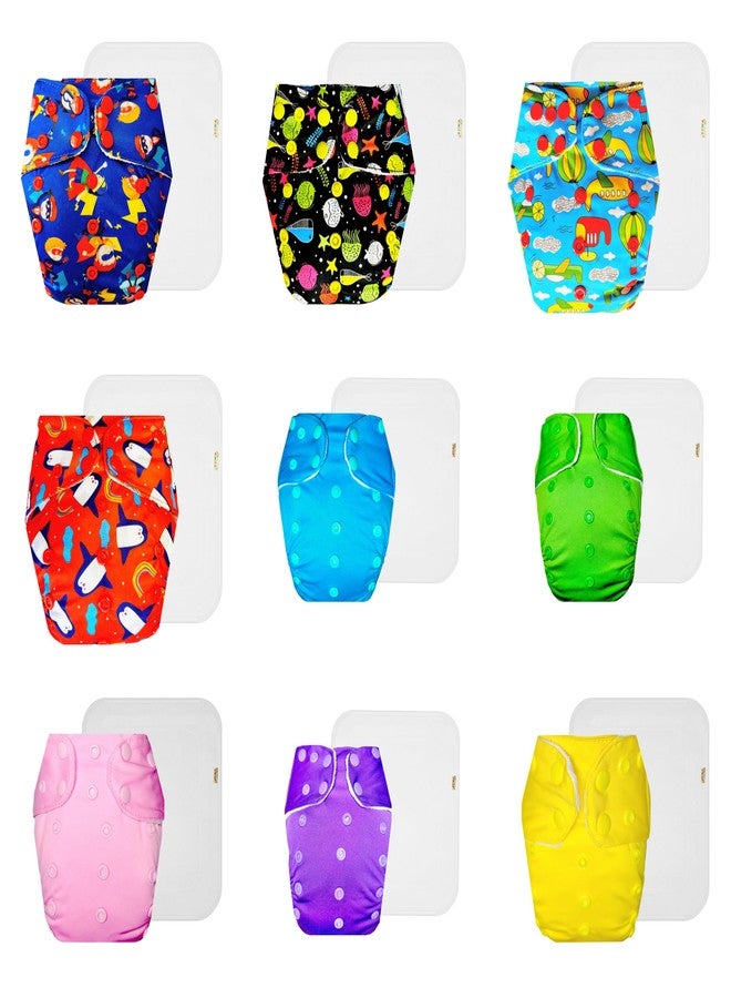 Dumbledo Premium Cloth Diaper with Cotton Insert (Pack of 9) | Dry Feel and Comfortable | 6-Layer Absorbent Pad | Adjustable Snaps | Ideal for Toddlers | 3 Months - 3 Years | Unisex Baby - Image 1