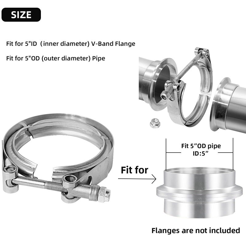 PALOZO 5 Inch V Band Clamp Stainless Steel 304 VBand Bolt Clamp for Exhaust Pipe Flanges - Image 4