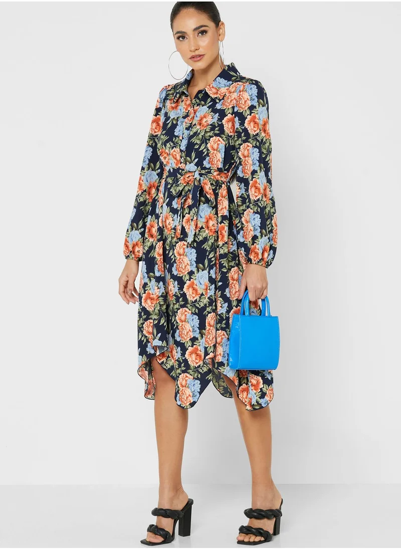 ELLA Cuff Sleeve Belted Printed Dress