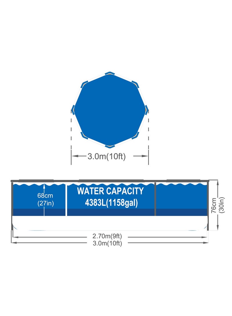 Athletiq Premium 3.05m Round Frame Swimming Pool Set with Filter Pump – Large Family Backyard Pool 4383L Capacity - Image 3