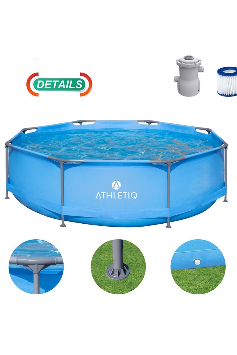 Athletiq Premium 3.05m Round Frame Swimming Pool Set with Filter Pump – Large Family Backyard Pool 4383L Capacity - Image 5