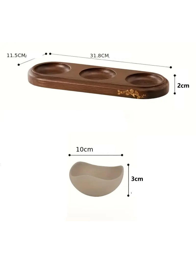 3 مقصورة وعاء خزفي ثخين مع صينية خشبية، وعاء حلوى، طبق مكسرات، أواني خدمة، مناسبة للمطاعم والفنادق والمقاهي والمنازل - Image 2