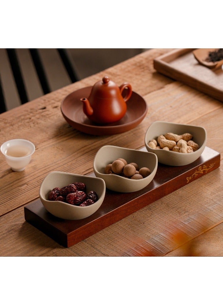 3 مقصورة وعاء خزفي ثخين مع صينية خشبية، وعاء حلوى، طبق مكسرات، أواني خدمة، مناسبة للمطاعم والفنادق والمقاهي والمنازل - Image 5