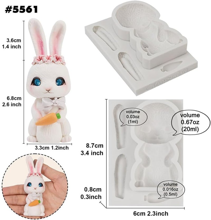 FUNSHOWCASE Bunny Fondant Silicone Mold 4" for Cake Decoration, Cupcake Topper, Clay Crafts - Image 3