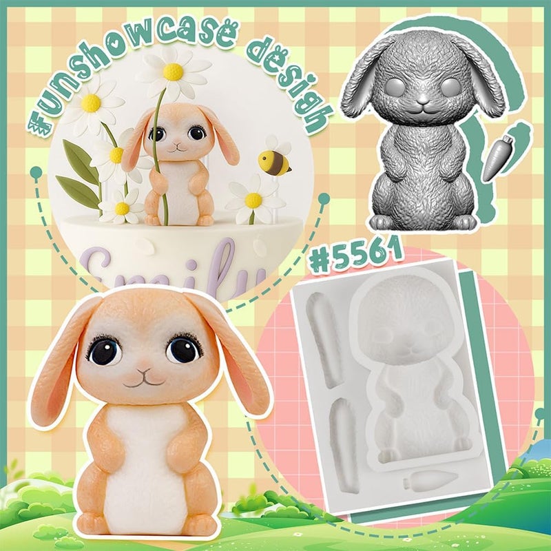 FUNSHOWCASE Bunny Fondant Silicone Mold 4" for Cake Decoration, Cupcake Topper, Clay Crafts - Image 2