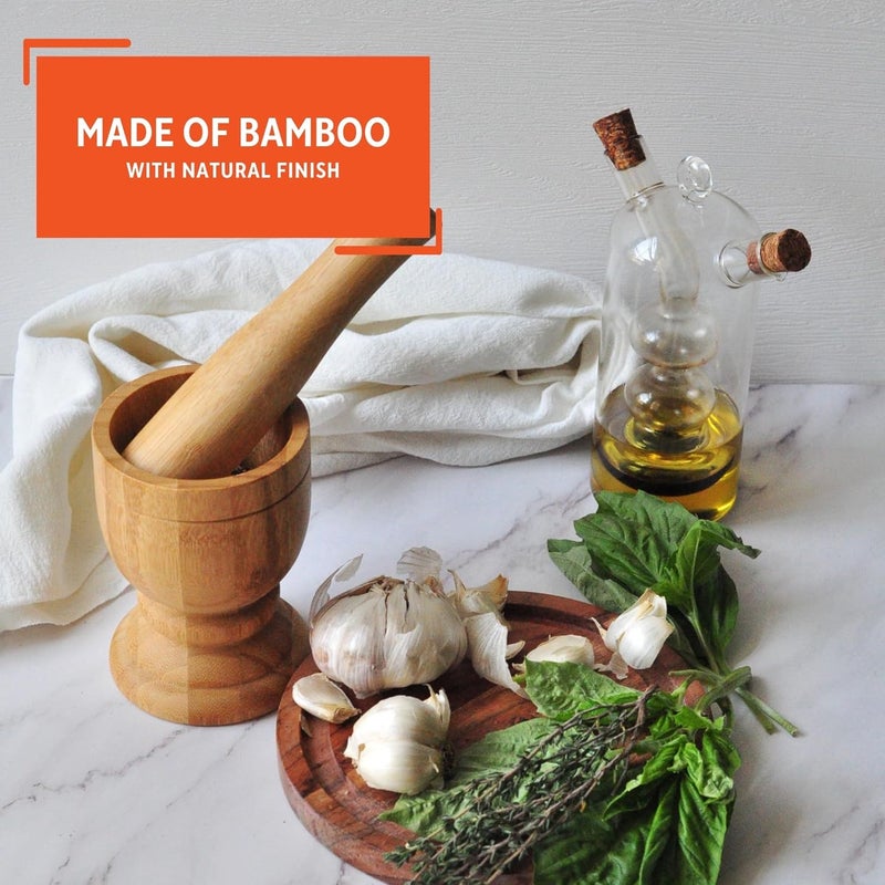 Imusa USA Bamboo Mortar and Pestle, Small, Natural - Image 3