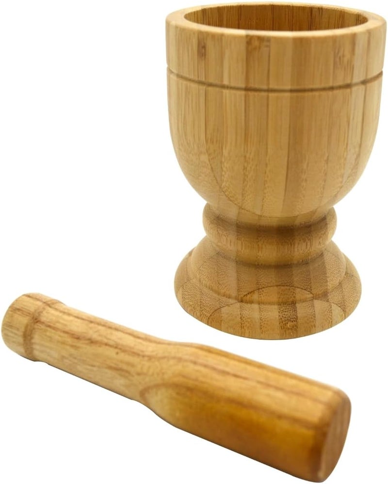 Imusa USA Bamboo Mortar and Pestle, Small, Natural - Image 1