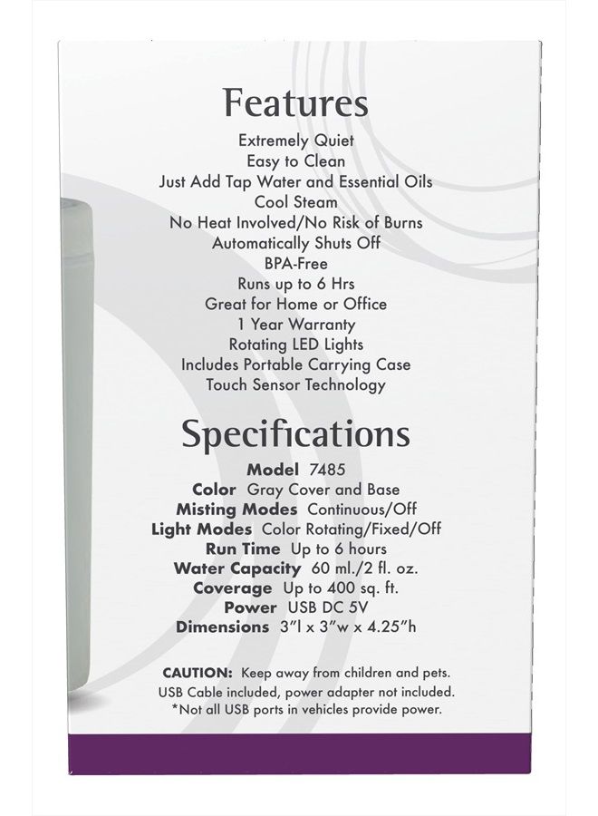 now Essential Oils, Portable USB Ultrasonic Aromatherapy Oil Diffuser, Extremely Quiet and Heat Free, Travel Friendly Diffuser - Image 2