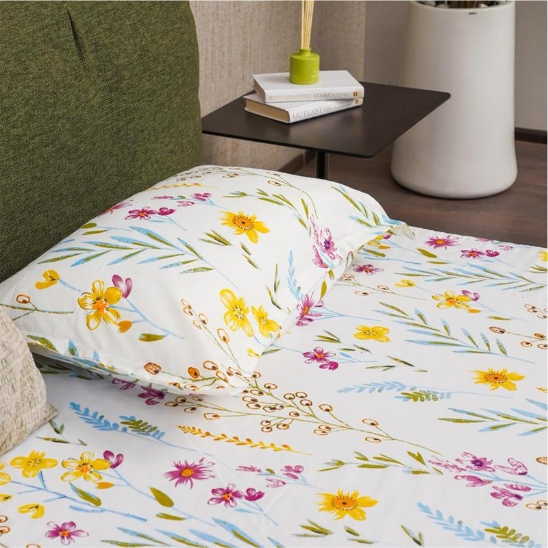 Urban Space Serene Cotton 200 TC Floral Bedsheet For King Bed King Bedsheet Cotton With 2 Pillow Covers Size 108 X 108 Inches France Yellow - Image 1