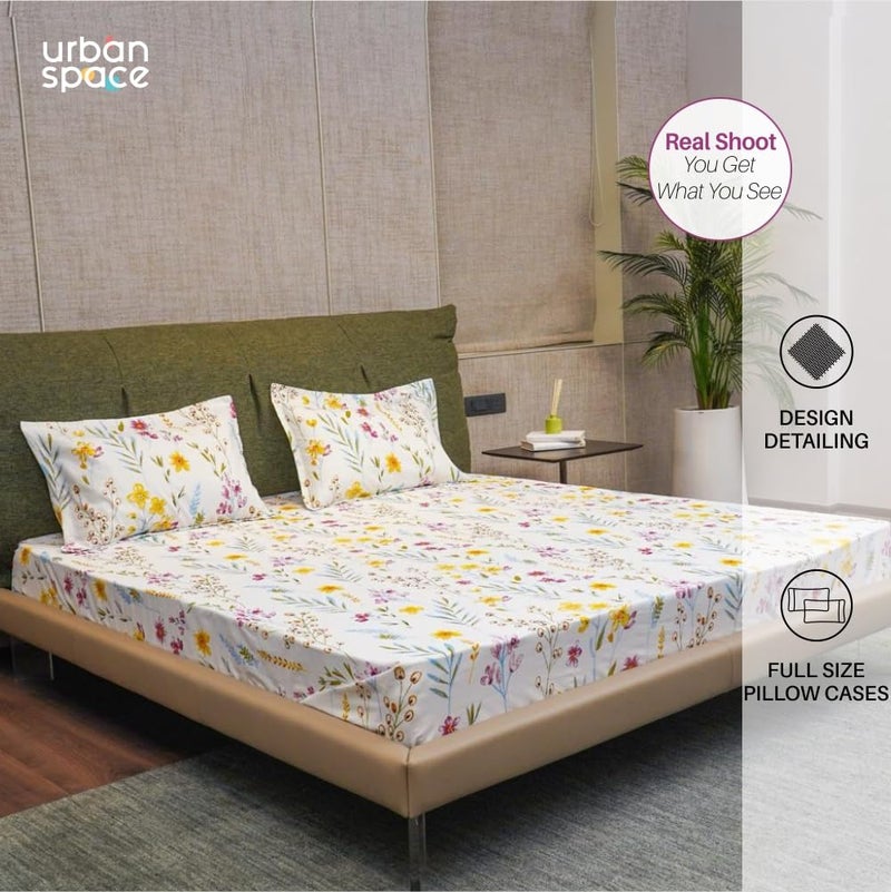 Urban Space Serene Cotton 200 TC Floral Bedsheet For King Bed King Bedsheet Cotton With 2 Pillow Covers Size 108 X 108 Inches France Yellow - Image 4