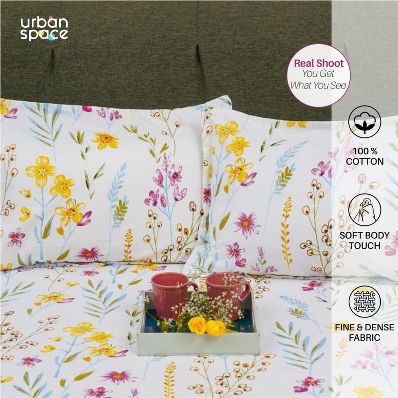 Urban Space Serene Cotton 200 TC Floral Bedsheet For King Bed King Bedsheet Cotton With 2 Pillow Covers Size 108 X 108 Inches France Yellow - Image 3