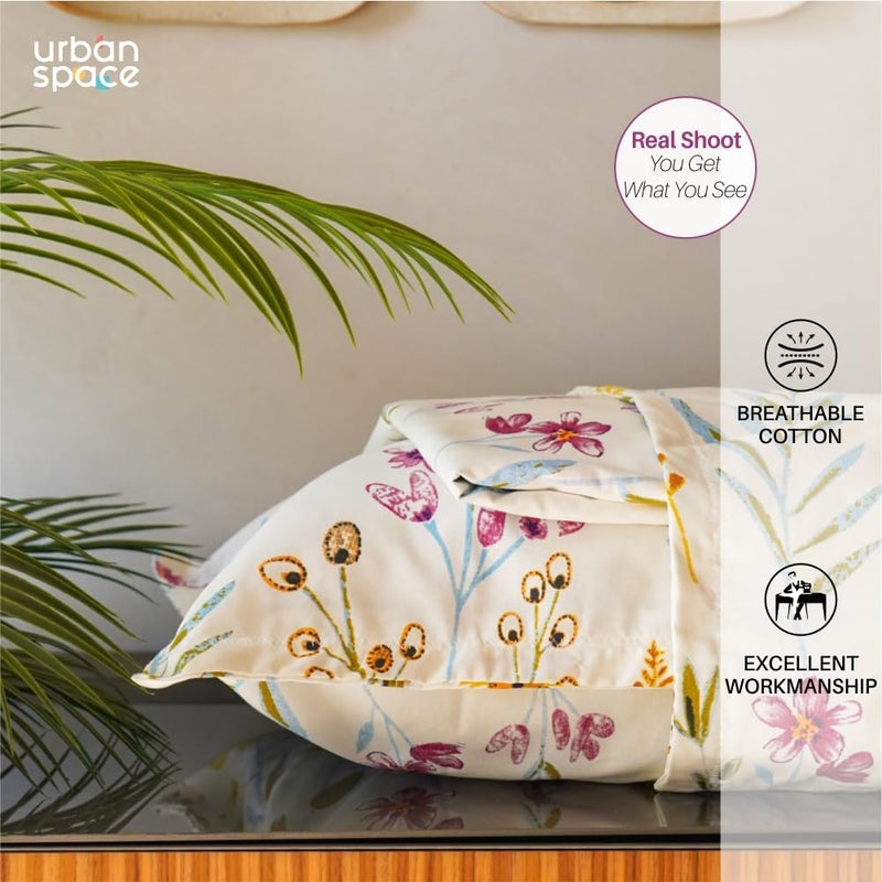 Urban Space Serene Cotton 200 TC Floral Bedsheet For King Bed King Bedsheet Cotton With 2 Pillow Covers Size 108 X 108 Inches France Yellow - Image 5