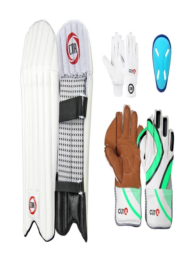 CUT X Cricket Wicket Keeping Gloves/Legguard/Helmet/Inner Gloves/Abdo Guard/Bag for Men Combo Offer Complete Set (Club) (with Inner and AD) - Image 1