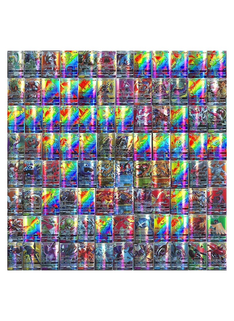 Pokemon - 100pcs Cards Vmax Assorted Cards TCG Card Packs Ultra Rare Shiny Collection Cards Set 95 GX+5 Mega cards No Duplicates Card for Kids Including Deck Box Best Gift for Collectors - Image 1