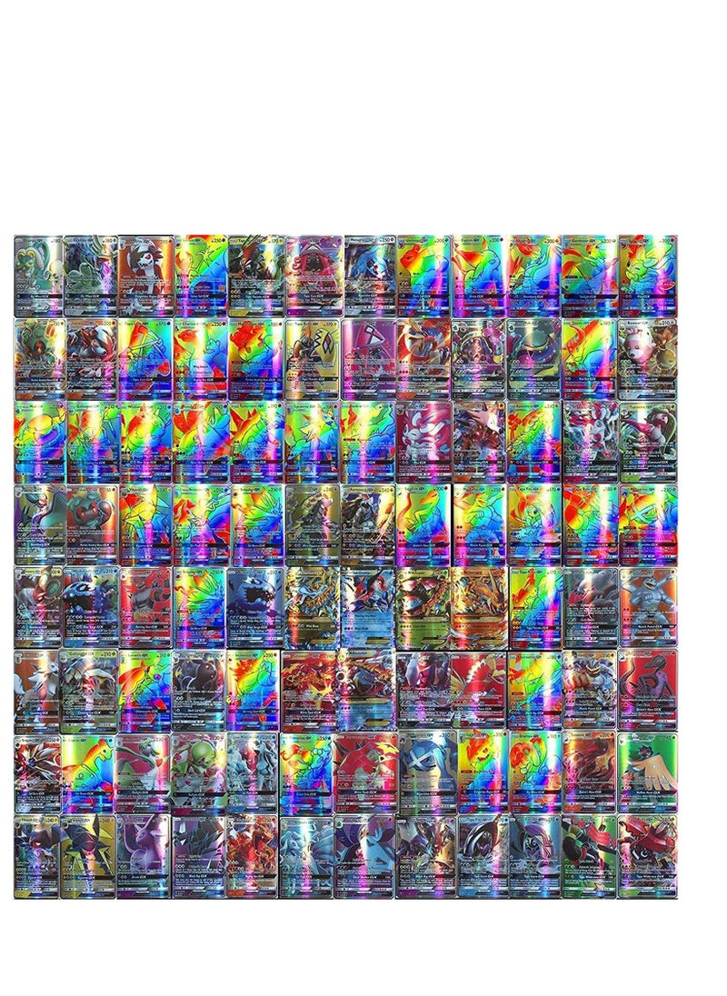 Pokemon - 100pcs Cards Vmax Assorted Cards TCG Card Packs Ultra Rare Shiny Collection Cards Set 95 GX+5 Mega cards No Duplicates Card for Kids Including Deck Box Best Gift for Collectors - Image 1
