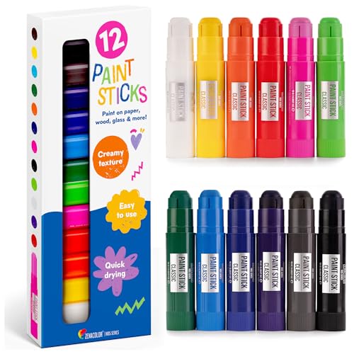 Zenacolor Tempera Paint Sticks 12 Colors Kids Paints NonToxic Washable Paint Sticks for Kids Mess Free Quick Drying Art Supplies for Toddlers - Image 1