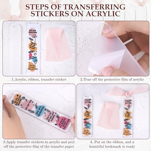 Dazoratix Book Lovers Acrylic Bookmarks - 45 Pcs Cute Acrylic Bookmark Blanks Clear Aesthetic Double-Sided Pastel Bookmark Making Kit UV DTF Transfer Stickers Yellow Pink Ribbon Women DIY Crafts Gifts - Image 3