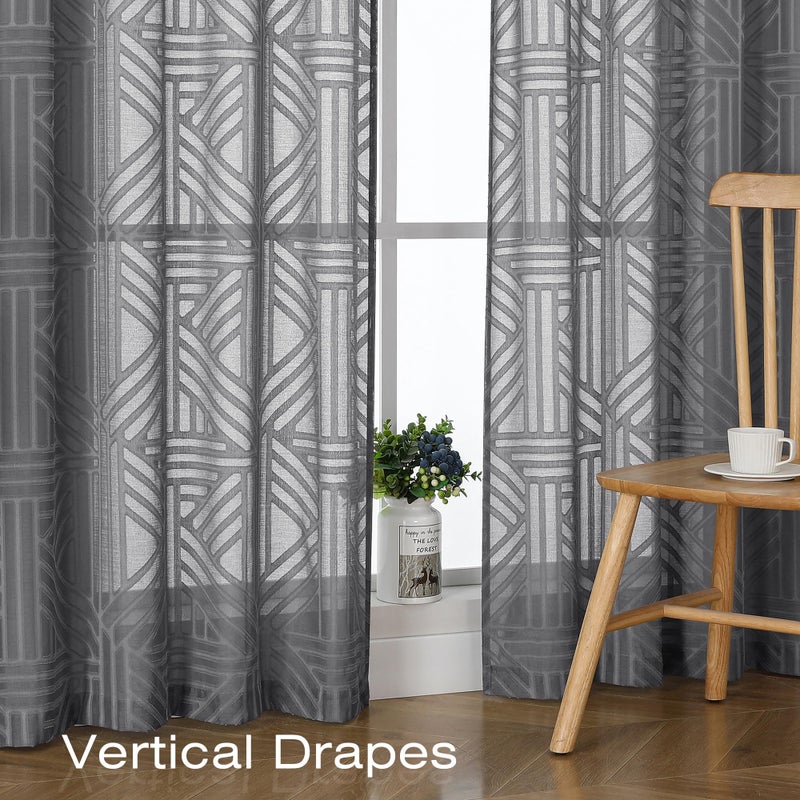 Simplebrand Grey Sheer Kitchen Curtains 36 Inch Length Tier Curtains 2 Panels, Light Filtering Geometric Jacquard Clip Textured Semi Sheer Curtains Short Window Curtains for Bathroom, 42x36 inch - Image 5