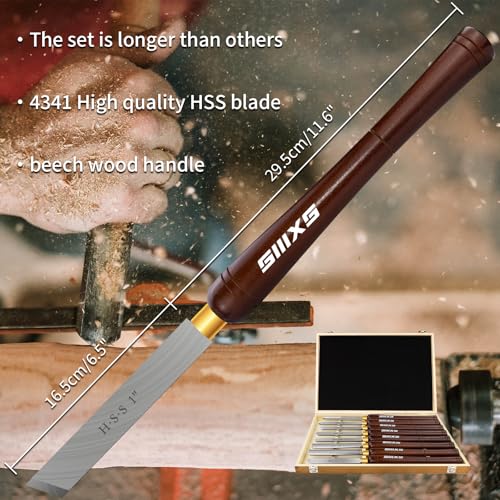 SIIIXS 8Pcs HSS Wood Turning Tools Lathe Chisel kit with Beech Handle and Wooden Box - Image 4