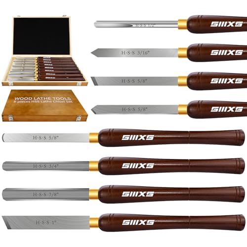 SIIIXS 8Pcs HSS Wood Turning Tools Lathe Chisel kit with Beech Handle and Wooden Box - Image 1