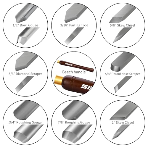 SIIIXS 8Pcs HSS Wood Turning Tools Lathe Chisel kit with Beech Handle and Wooden Box - Image 3